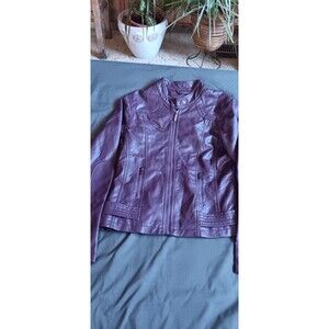 Moto Gear size M faux leather plum purple motorcycle jacket zip-up